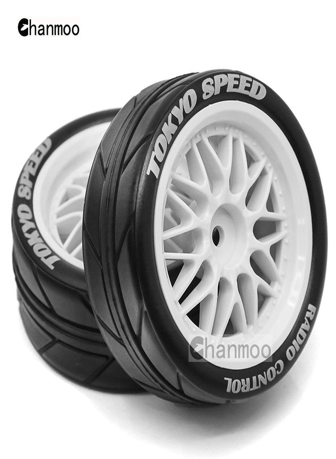 Chanmoo 1/10 RC On Road Tires And Plastic Rally Wheels 12mm Hex Drift Tyres For 1:10 Scale Racing Touring Street Car Tamiya TT01 TT02 XV01 TA06 A959 144001 HPI KYOSHO HSP PTG2 Traxxas 4PCS (White) - Image 4